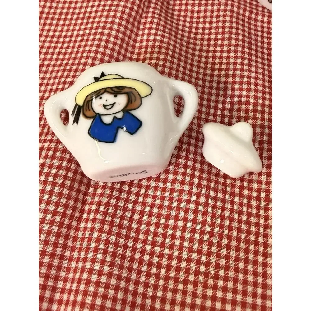 Vintage Schylling Madeline Tea Set Wicker Picnic Basket Complete Set Gingham 90s